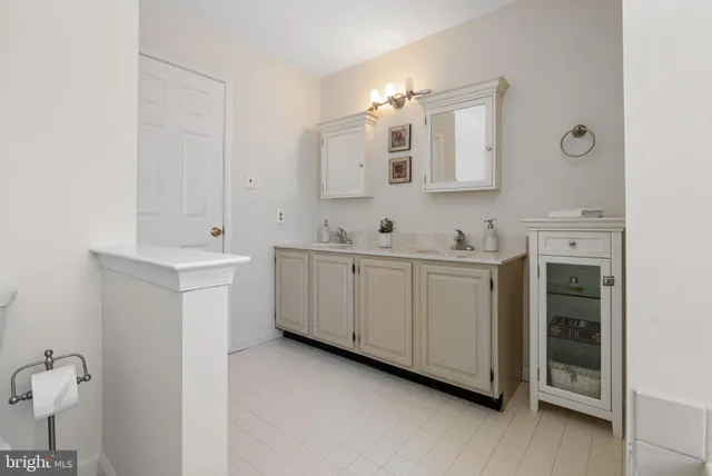 a room with kitchen furniture and appliances