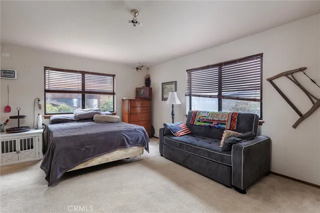 a bedroom with a bed couch and window