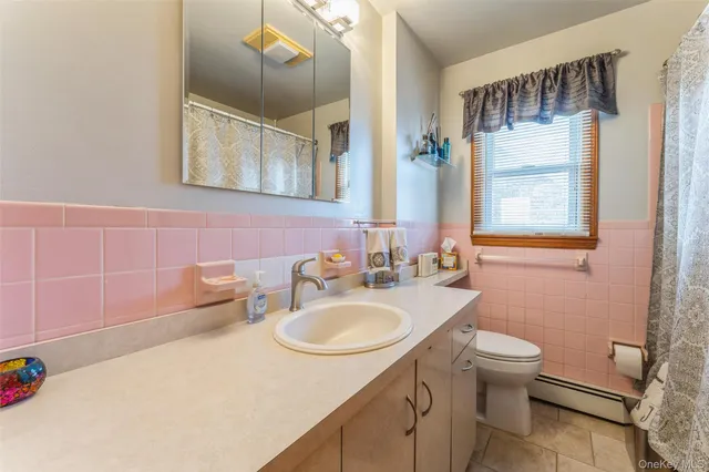 a bathroom with a sink toilet and mirror