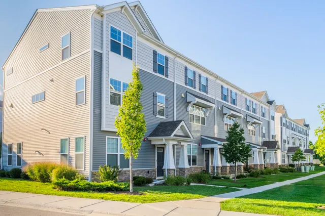 a front view of a multi story building