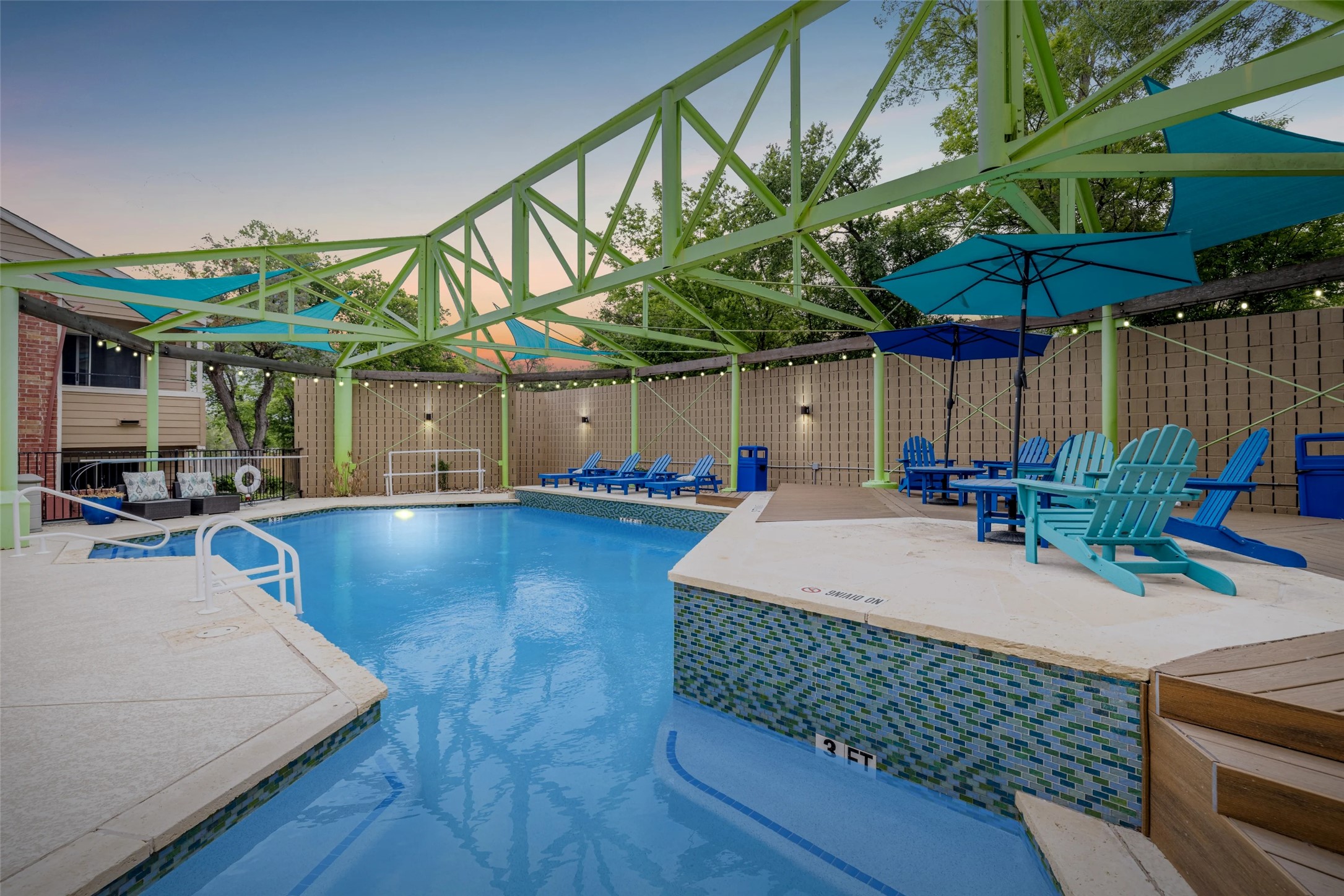 2809 West William Cannon Drive, Unit I101 Austin, TX 78745 - Photo 28 of 29 View of swimming pool with a patio, a fenced backyard, an outdoor living space, and a lanai