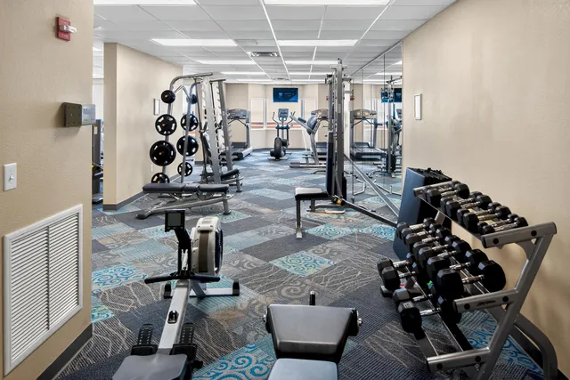 a view of a room with gym equipment