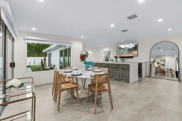 a chair with a table and chairs