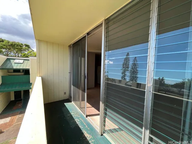 a view of a balcony from door