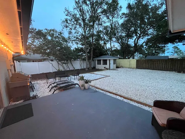 an outdoor view with patio