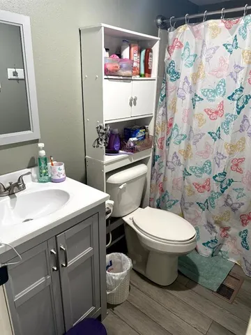 a bathroom with a sink toilet and vanity