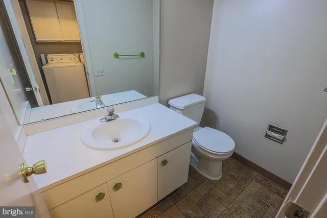 a bathroom with a sink a toilet and mirror