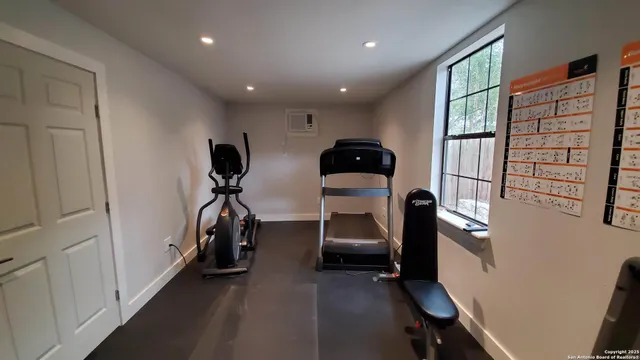 a view of a room with gym equipment