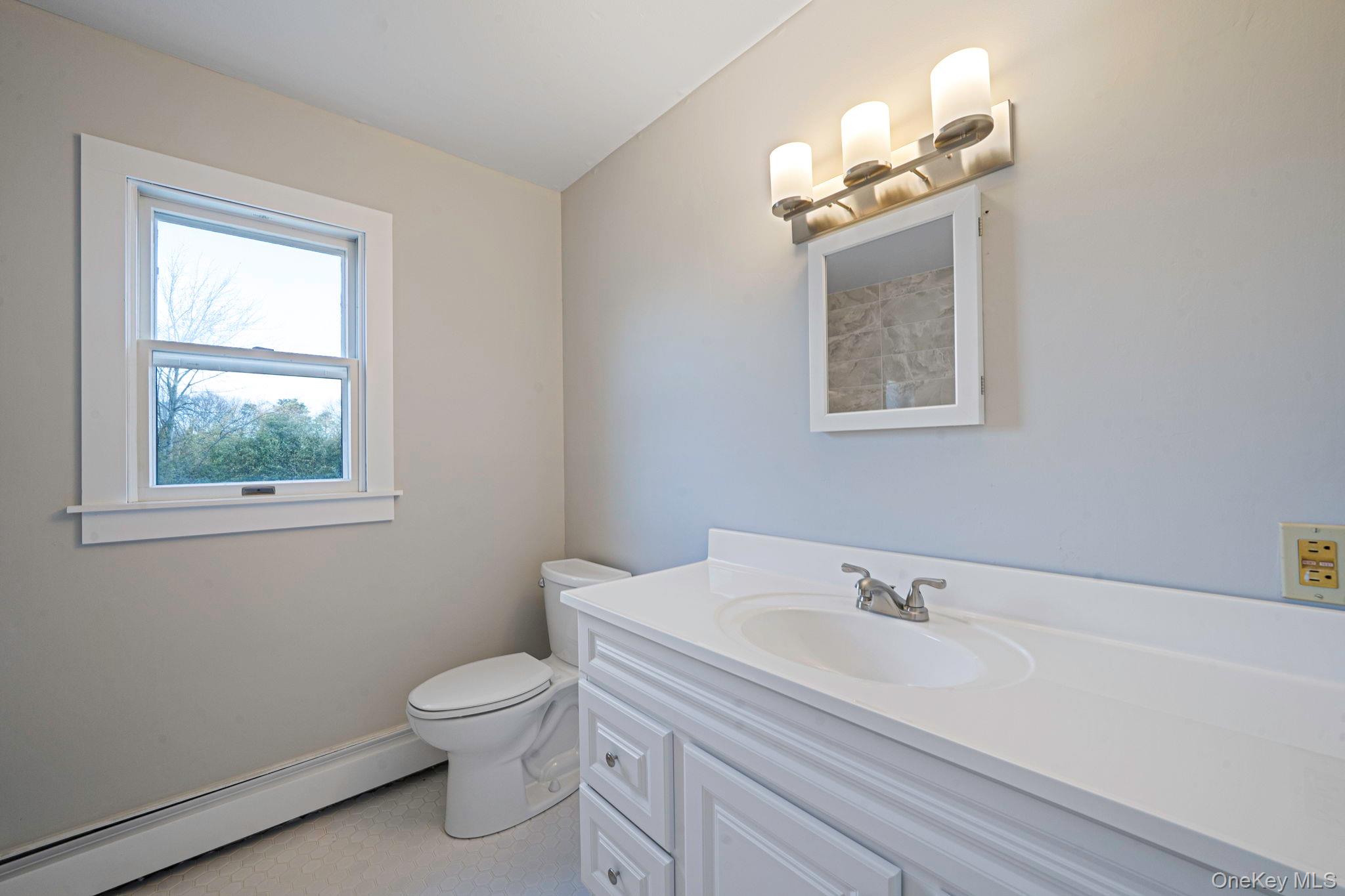 71 Loop Drive Sayville, NY 11782 - Photo 24 of 45 a bathroom with a toilet a sink and mirror