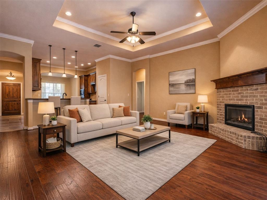 409 Corriente Trail Azle, TX 76020 - Photo 5 of 36 a living room with furniture and a fireplace