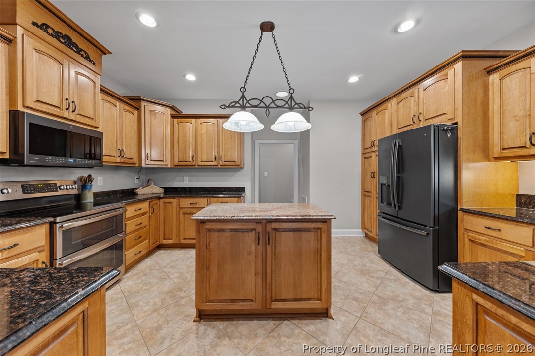 30180 East Lake Road Wagram, NC 28396 - Photo 16 of 42 a kitchen with stainless steel appliances granite countertop a refrigerator a stove and a sink