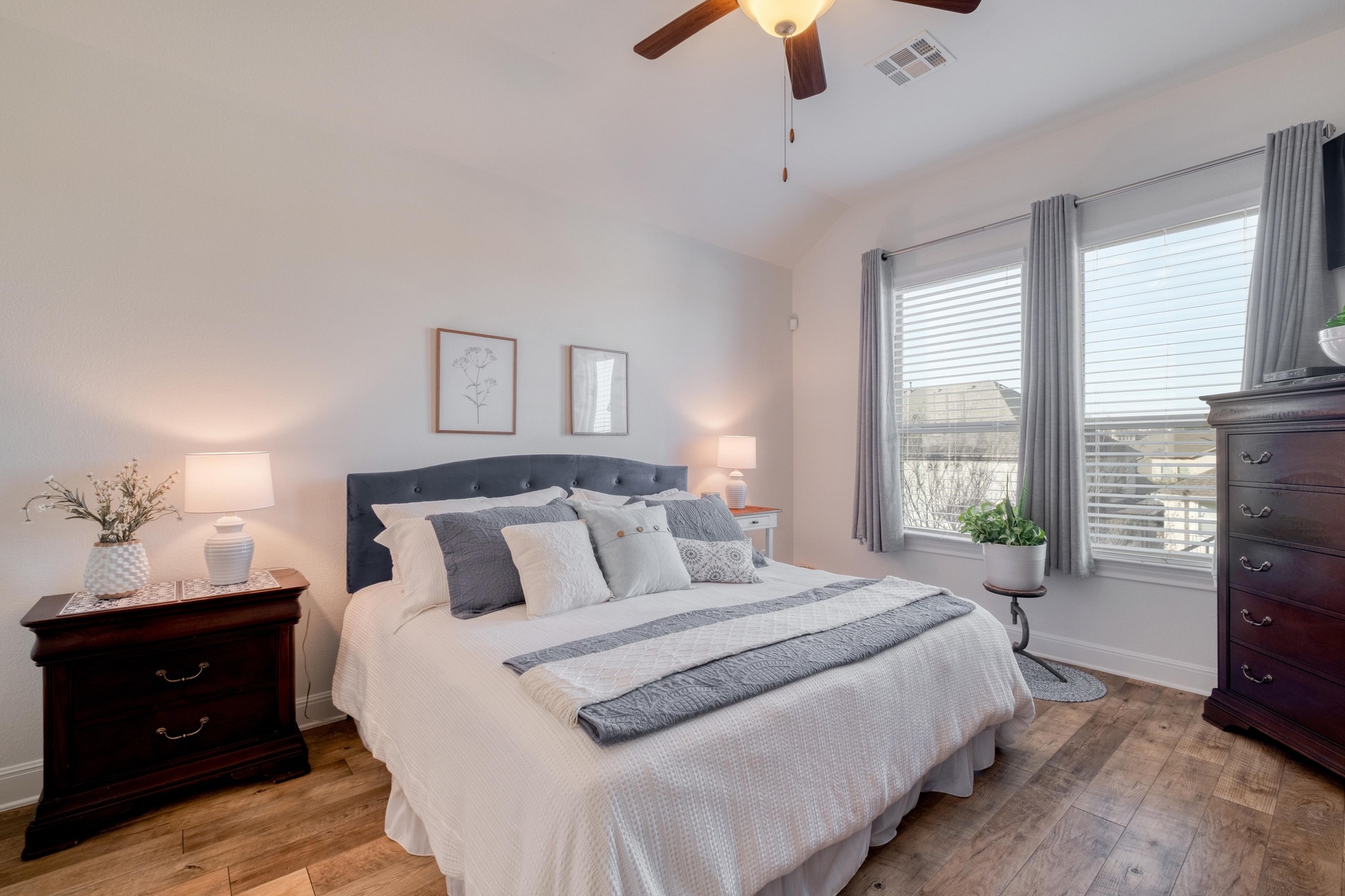 3204 Venezia View Leander, TX 78641 - Photo 16 of 28 2nd Primary Bedroom featuring large windows, high ceiling and ceiling fan