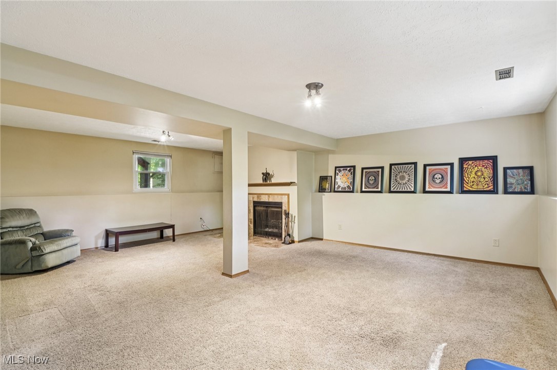 1625 Travers Road Madison, OH 44057 - Photo 34 of 41 Below grade area with carpet floors and a tile fireplace