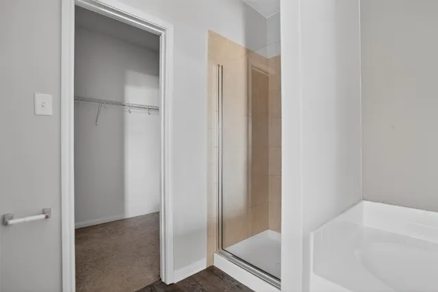 a bathroom with a bathtub