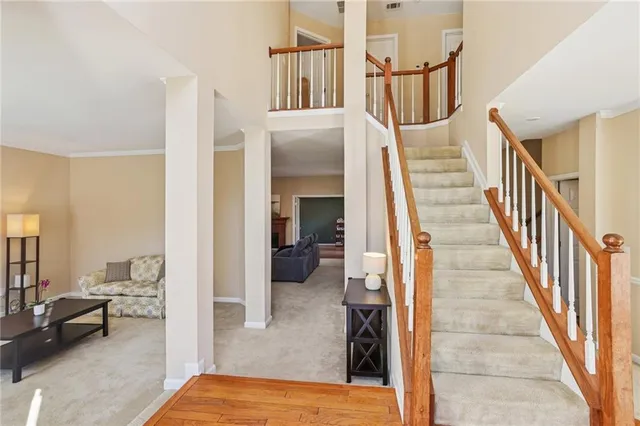 a view of a living room with furniture