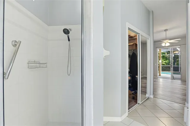 a view of a bathroom with a shower