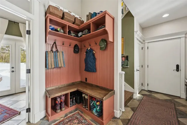 a view of a garden with a flower garden