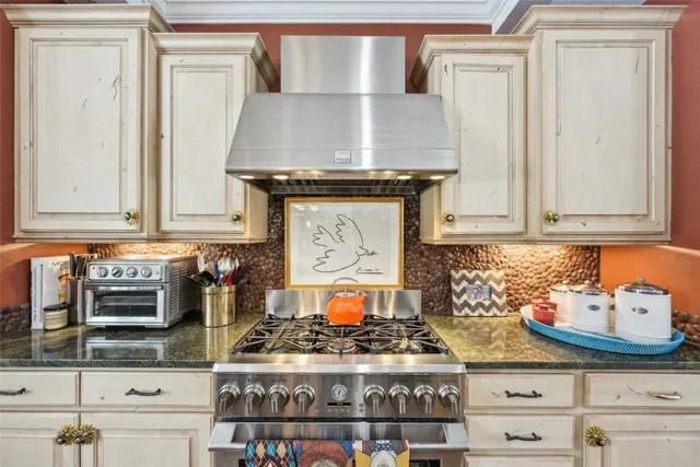 a stove top oven sitting inside of a kitchen