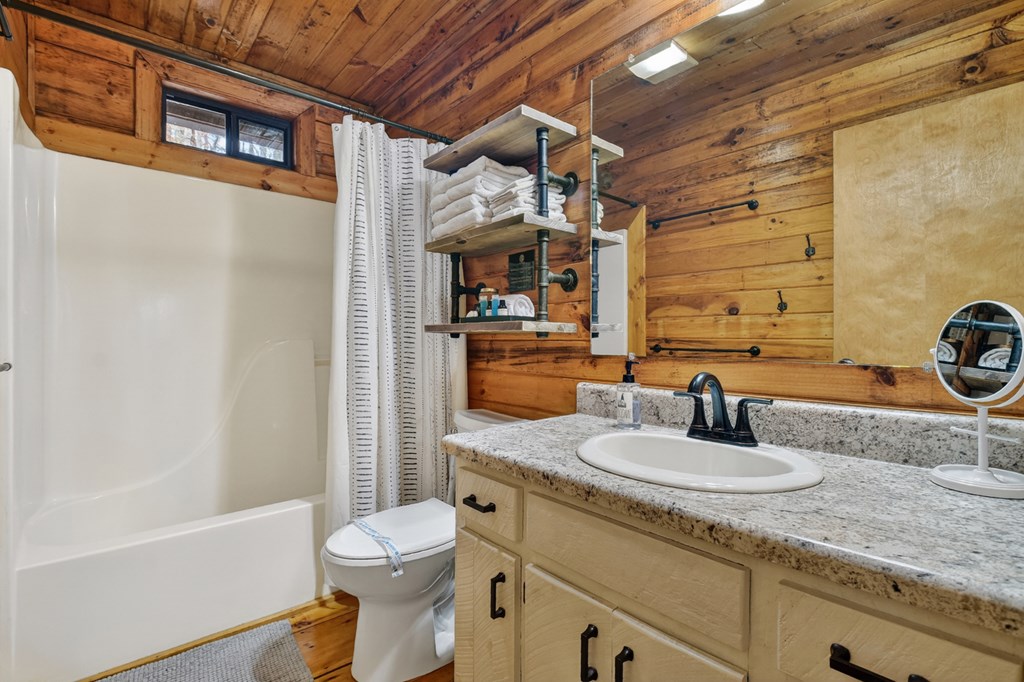 488 Joann Sisson Road Blue Ridge, GA 30513 - Photo 27 of 39 a bathroom with a granite countertop sink toilet and shower