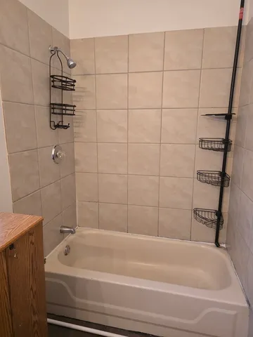 a bathroom with a bathtub
