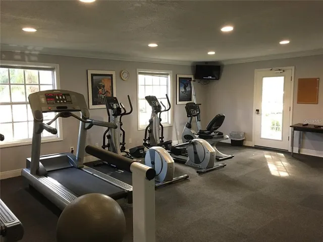 a view of a room with gym equipment