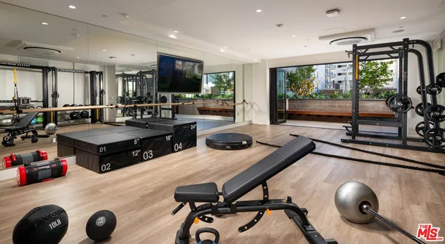 a view of a room with gym equipment