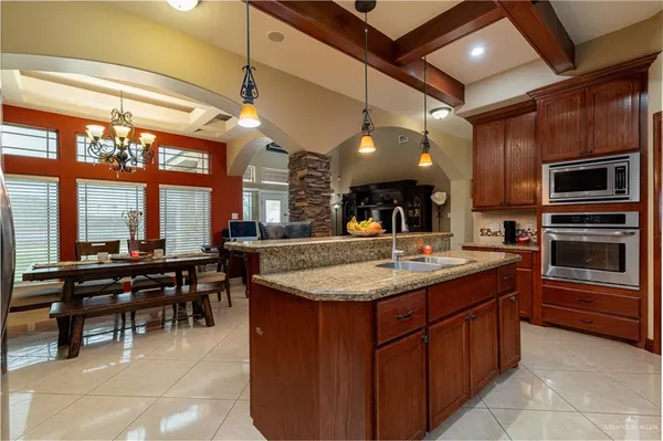 a kitchen with lots of counter top space