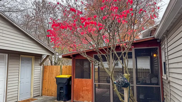 a view of a garden with a fountain