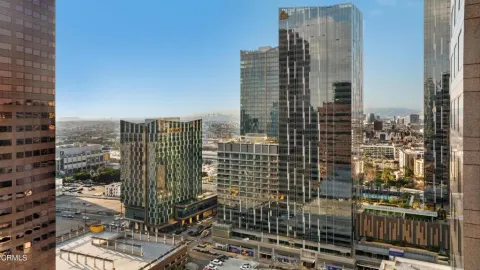 a view of a city with tall buildings