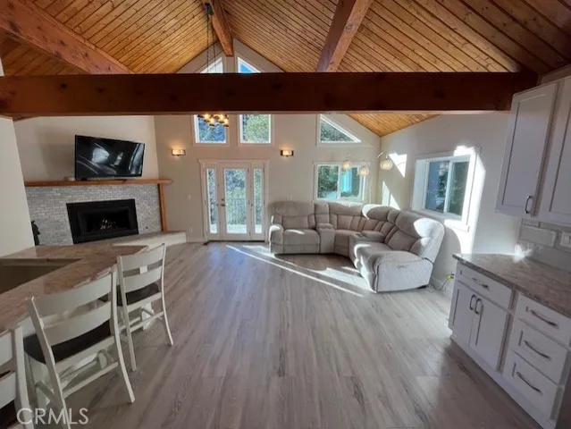 a view of balcony and wooden floor