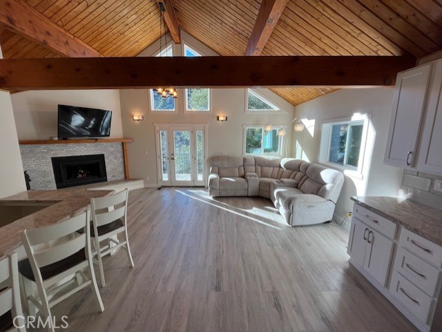 601 Sunderland Court Lake Arrowhead, CA 92352 - Photo 4 of 18 a living room with furniture a flat screen tv and a fireplace