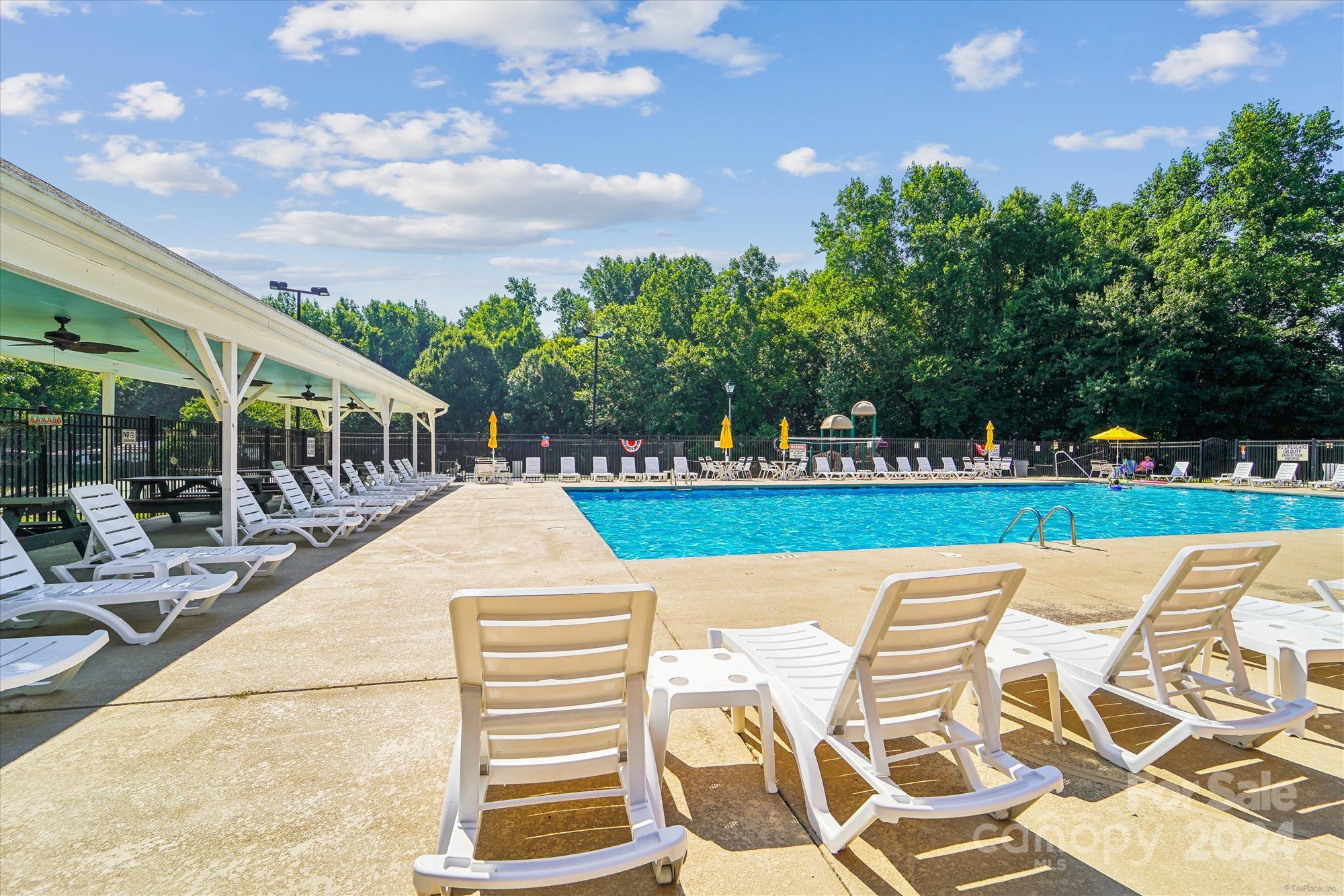 504 Haley Court Fort Mill, SC 29708 - Photo 27 of 31 a view of a swimming pool with a patio and a garden
