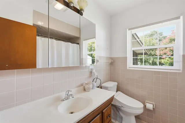 a bathroom with a sink a toilet and a mirror