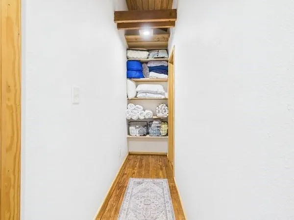 a hallway with a couch