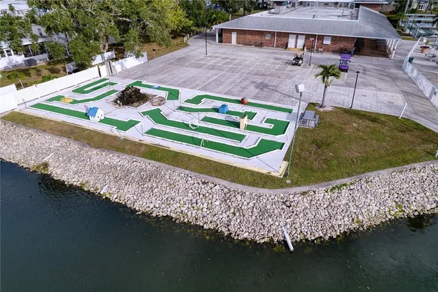 an aerial view of a house with a garden