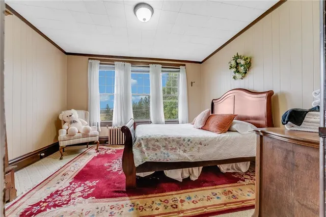 a bedroom with furniture and a window