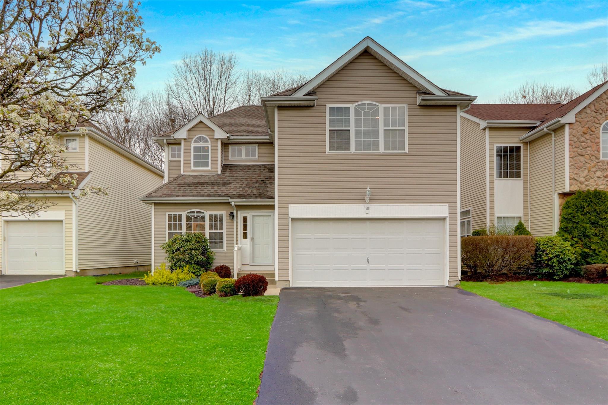 a front view of house with yard and green space