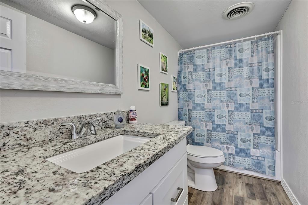 15739 Brenda Street Hudson, FL 34667 - Photo 23 of 50 a bathroom with a granite countertop sink a toilet and a mirror