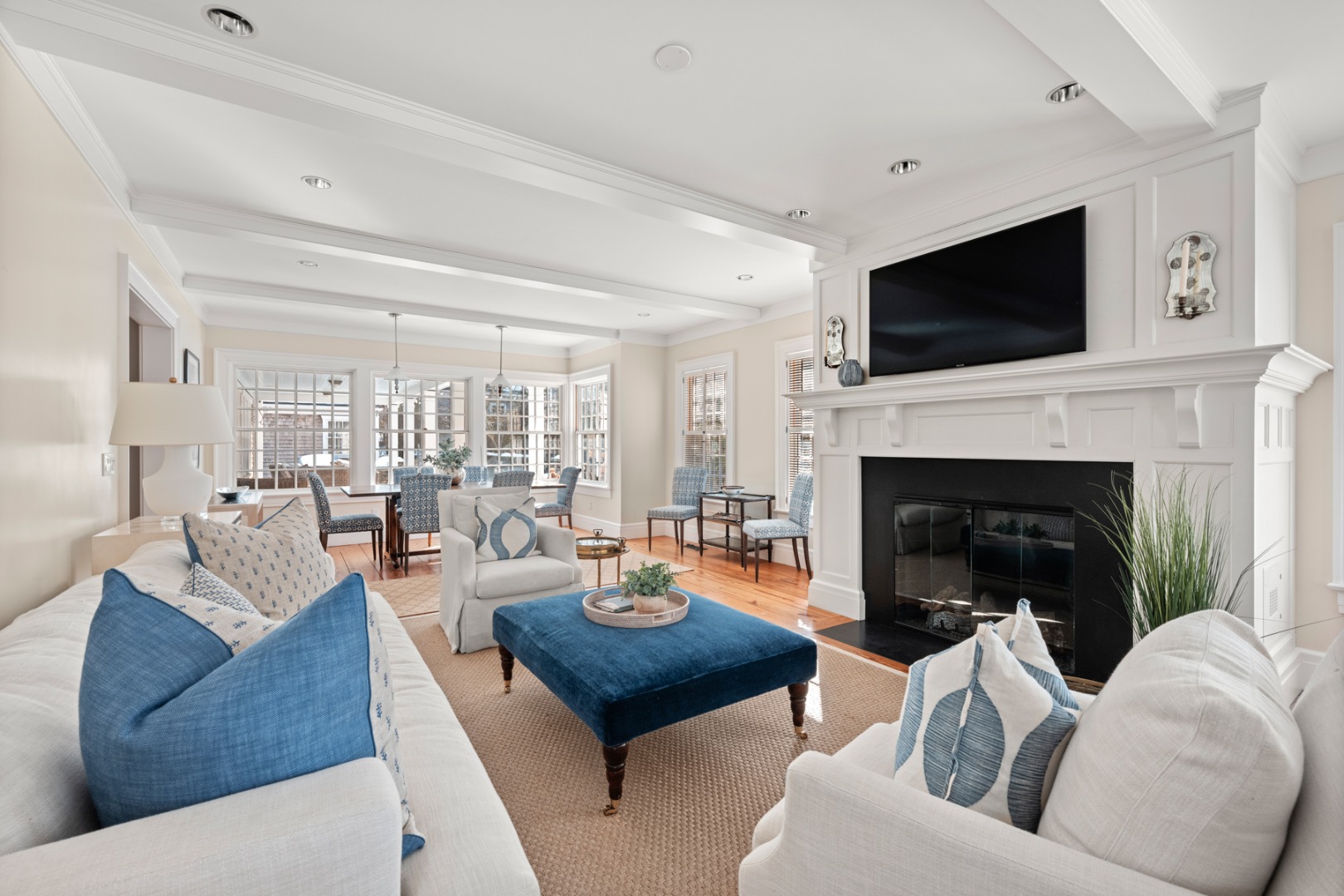 18 Mill Street Nantucket, MA 02554 - Photo 5 of 47 a living room with furniture fireplace and flat screen tv