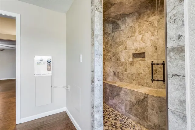 a bathroom with a shower