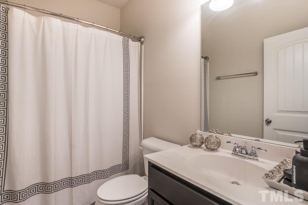 6801 Resting Grove Road Raleigh, NC 27610 - Photo 19 of 28 a bathroom with a sink a toilet and shower curtain