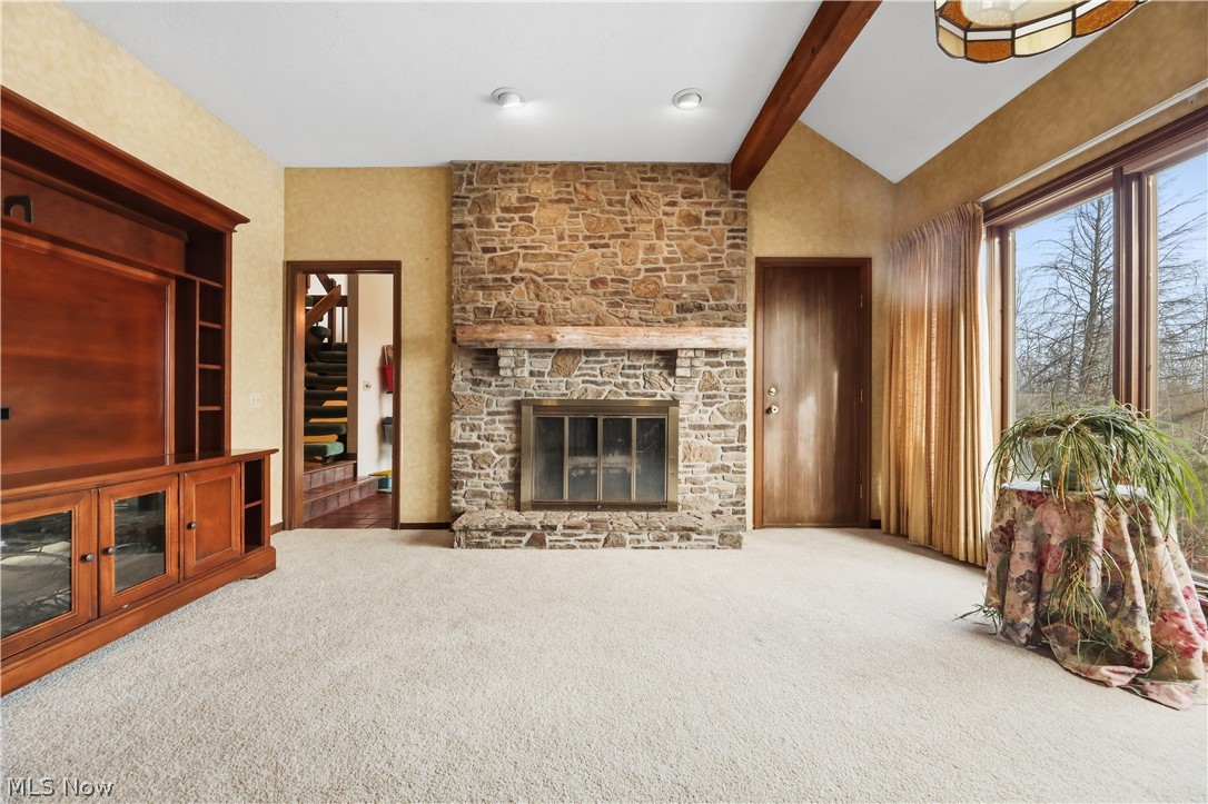 7014 River Styx Road Medina, OH 44256 - Photo 8 of 50 Unfurnished living room featuring a fireplace and carpet floors