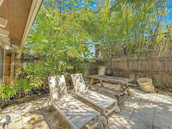 a view of a chairs and table in the patio