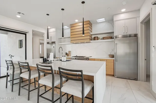 a kitchen with counter top space