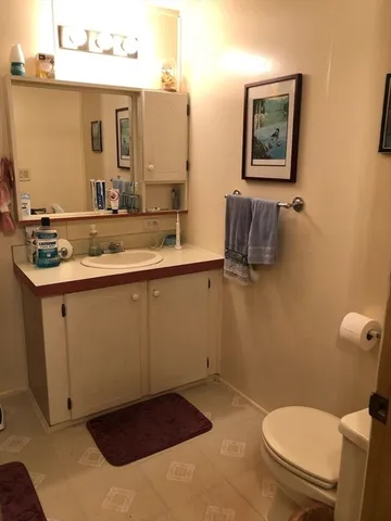 a bathroom with a toilet sink and mirror