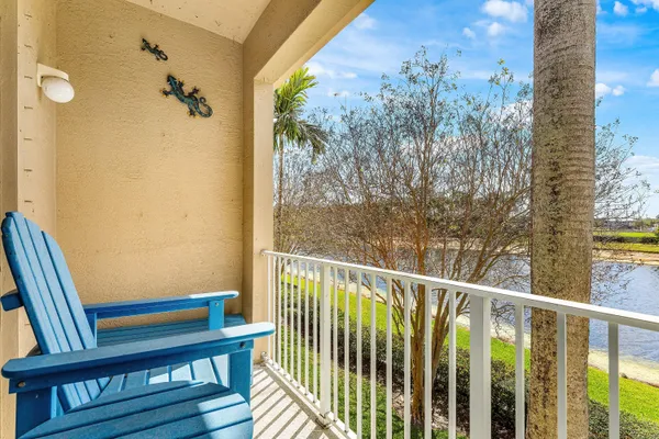 a view of a balcony with chair