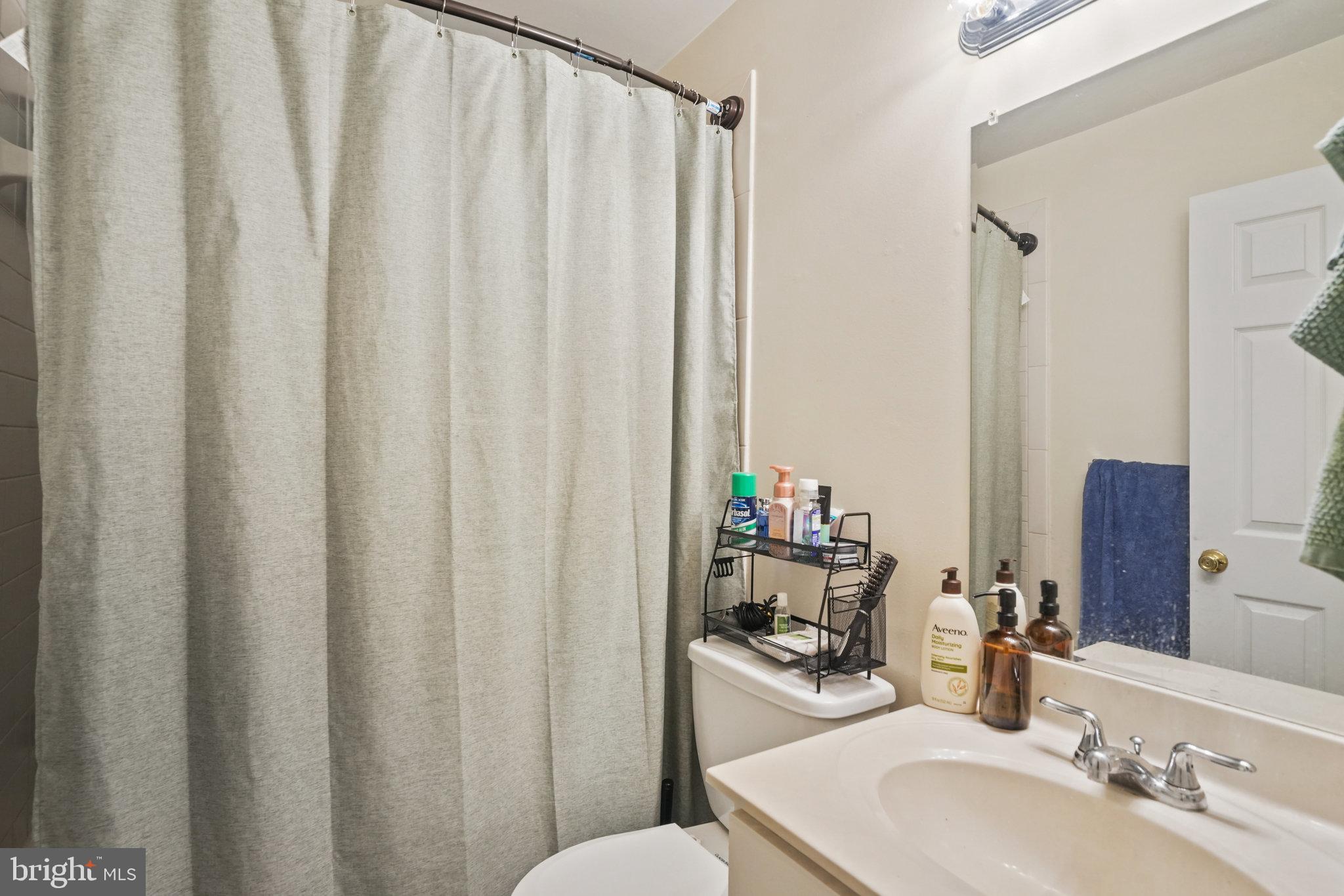 628 A Street Northeast Washington, DC 20002 - Photo 24 of 29 a bathroom with a sink a toilet and shower curtain