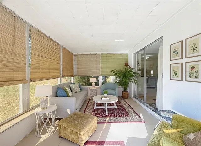 a living room with furniture and a rug