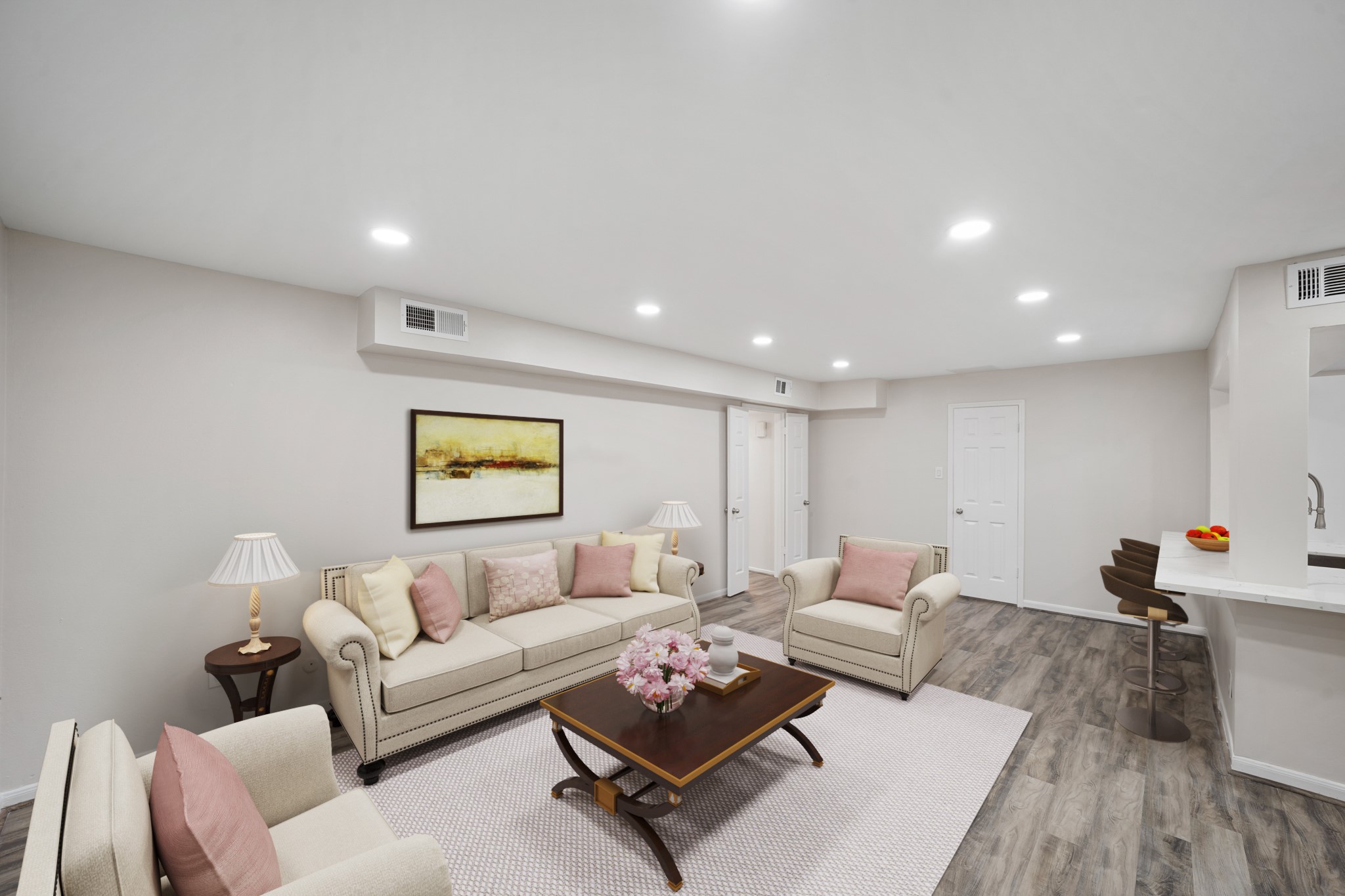 357 North Post Oak Lane, Unit 101 Houston, TX 77024 - Photo 2 of 19 Virtually Staged: Spacious living room where you can fit a whole family.