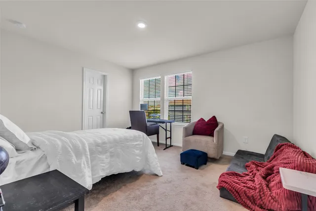 a bedroom with a bed and a couch